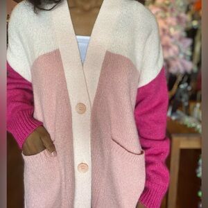 Color Block Button-Up Cardigan